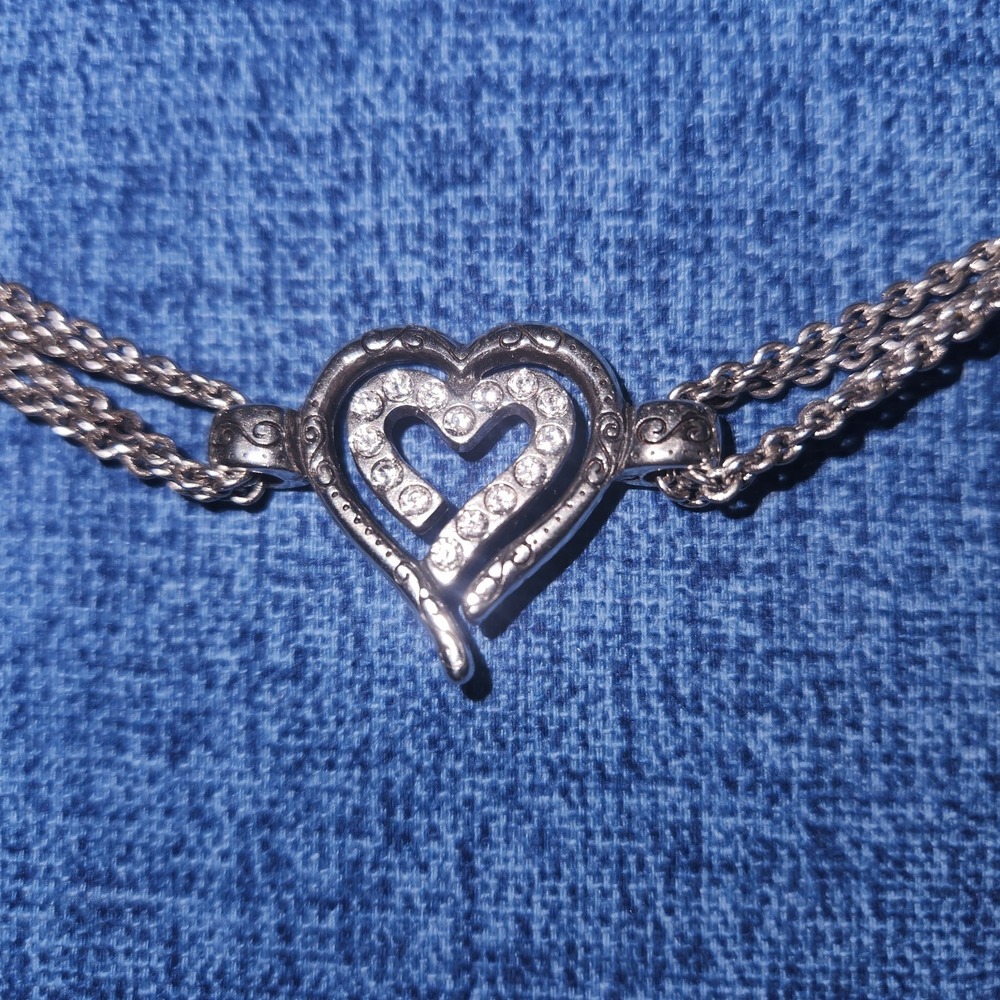 Brighton Love Struck Silver Plate Crystal Heart Etched Reversible Bracelet